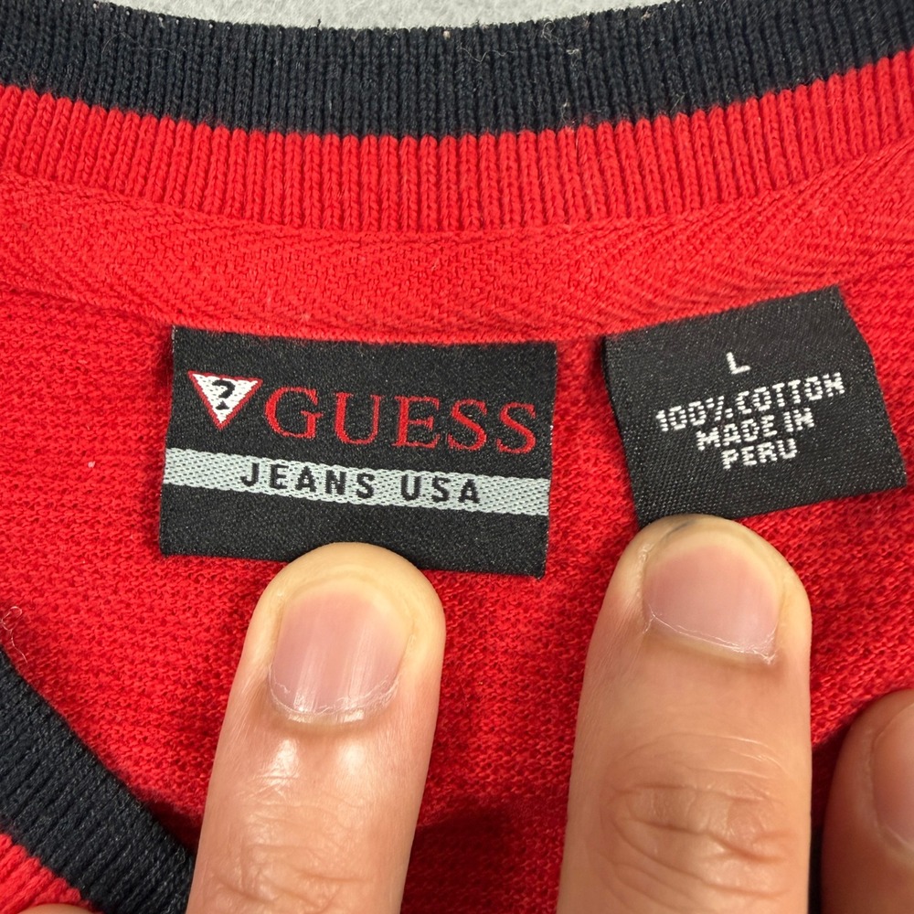 Vintage Guess Jeans T-Shirt Mens Large Red V-Neck Short Sleeve Streetwear Y2K - Picture 3 of 8